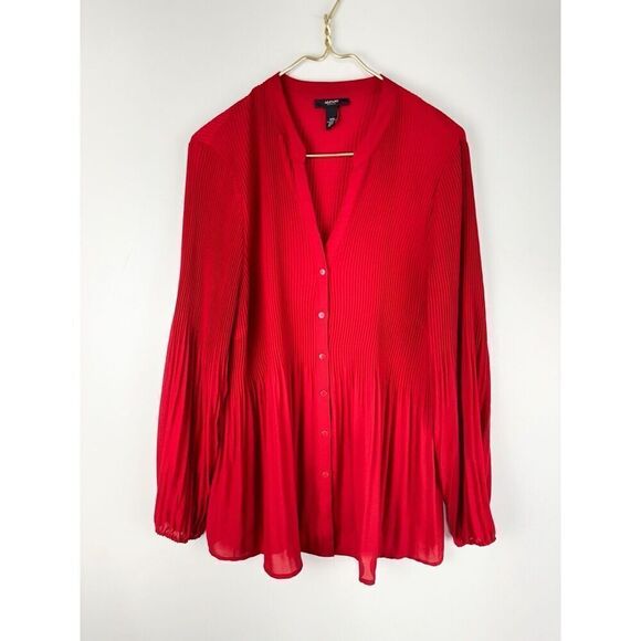 ALFANI Blouse Career Sz 18W  Top Red Pleated Button Down Long Sleeve - Picture 1 of 5